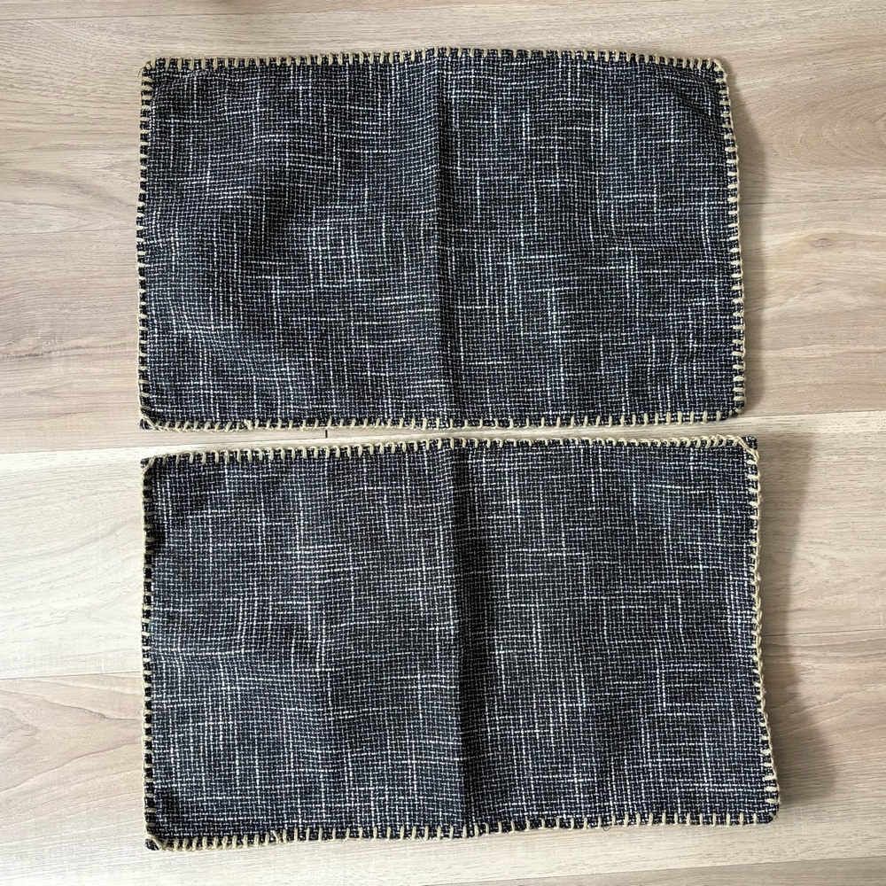 2 Black & White Woven Pillow Covers